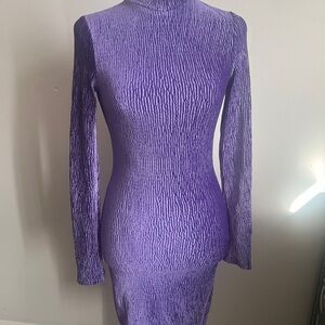 Divided Textured Long Sleeve Purple Dress